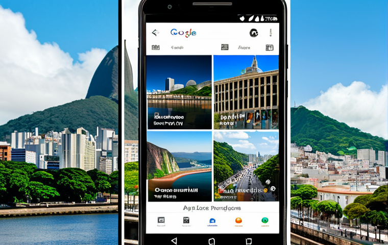 Travel Apps Collage**
"A vibrant collage featuring smartphone screens displaying various app icons: Google Translate, Google Maps, TripAdvisor, and a banking app. Background shows iconic Brazilian landmarks subtly blurred. Safe for work, appropriate content, fully clothed, professional design, clear app icons, natural colors."
**